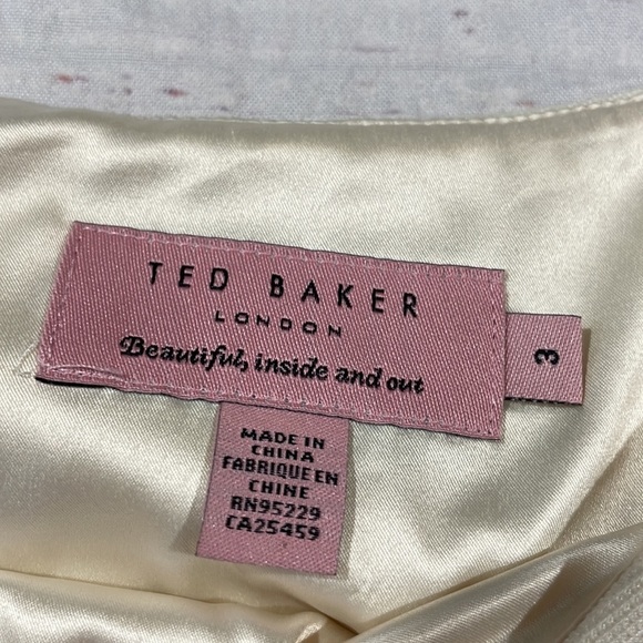 Ted Baker White Bridie Rhinestone Shoulder Sculpted Pleated Dress - Picture 3 of 11